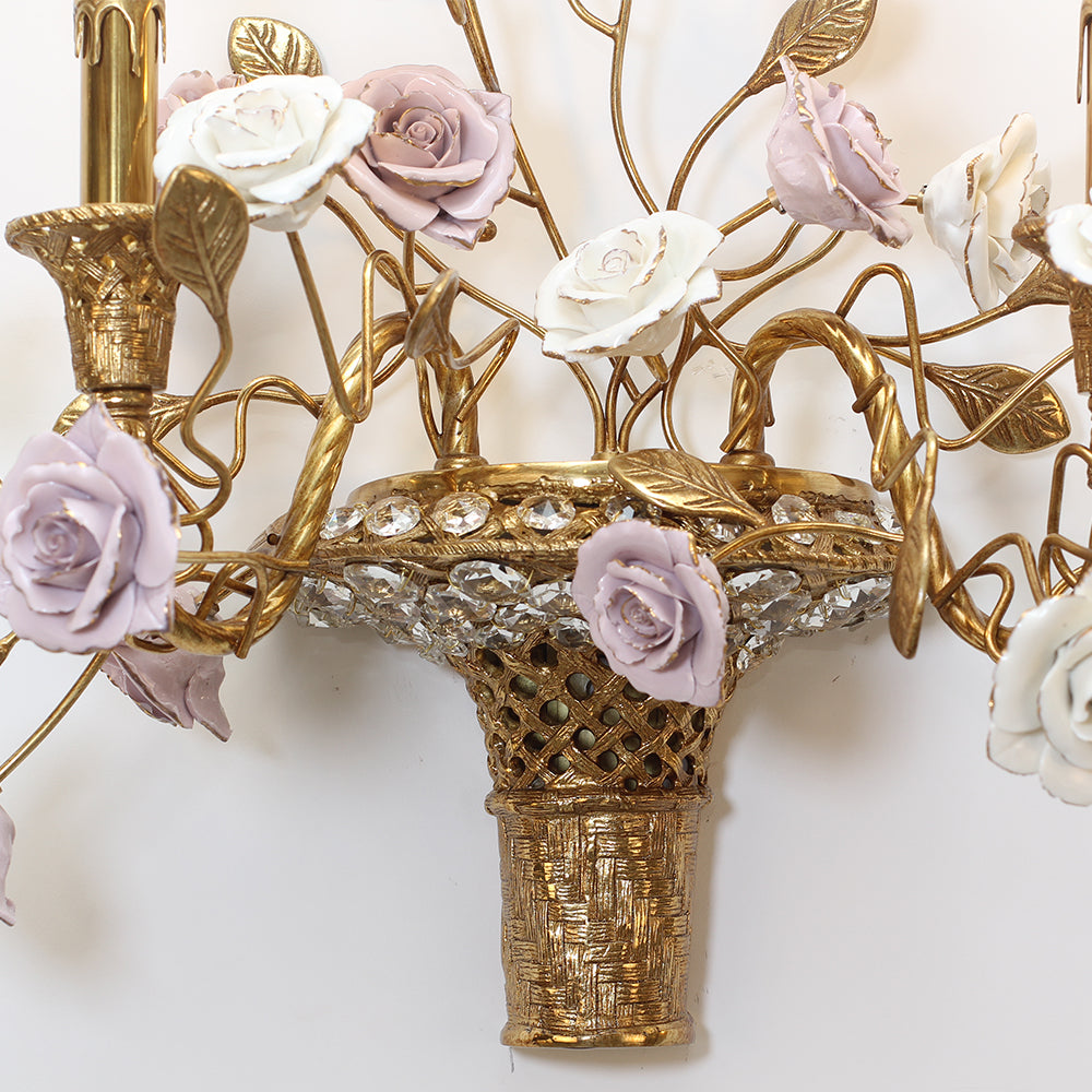 2 Lights Antique Brass Wall Lamp Porcelain Flower Wall Lamp-壁灯-Jecanoli