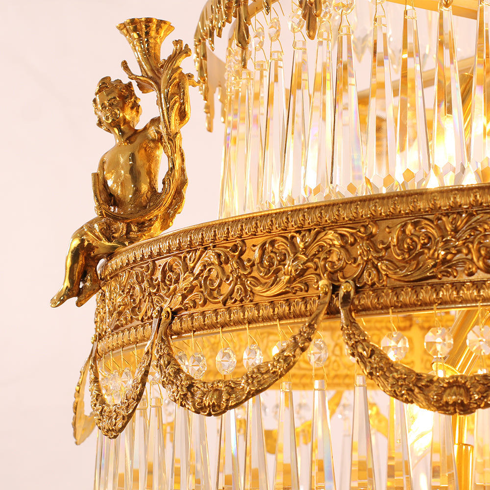 35X83 Inch Big Foyer Lighting Cascading French Empire Brass and Crystal Chandelier-大吊灯-Jecanoli