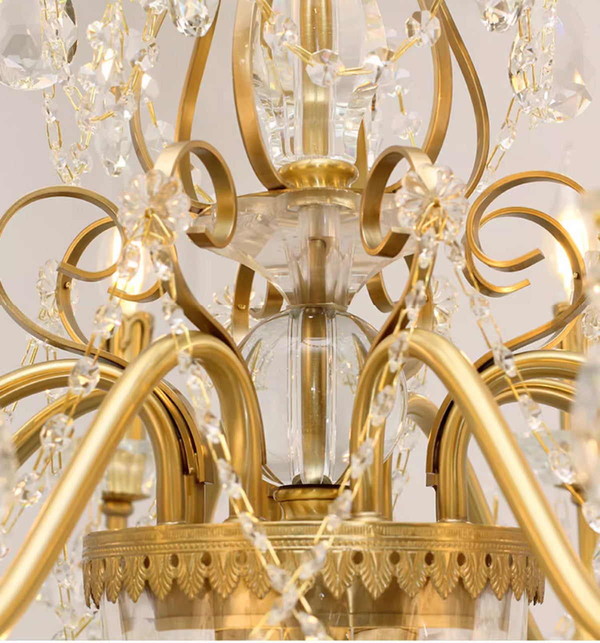 Six Brass Arms Classical Crystal Chandelier Small Gold Chandelier for Bedroom 26X26 Inch-铜灯-Jecanoli