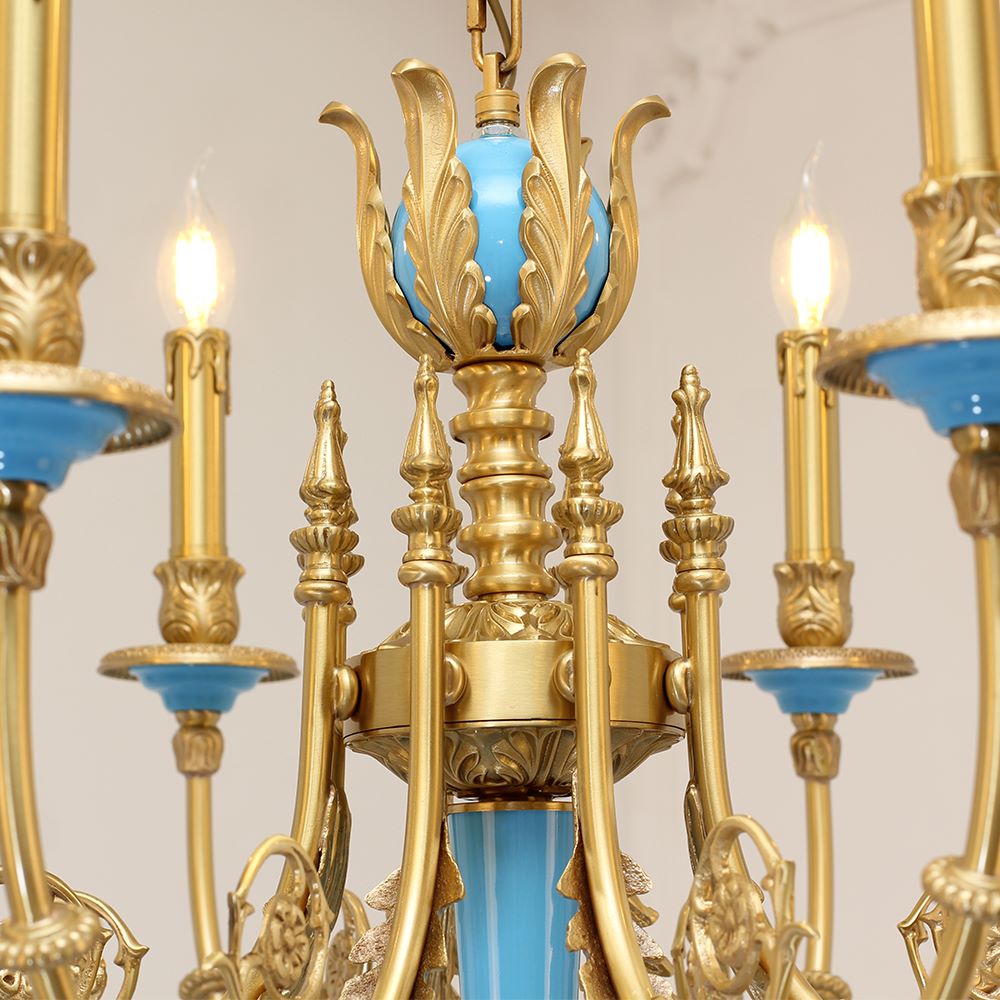 26X23 Inch 6 Lights Rococo Style Antique Copper Chandelier Small Blue Bedroom Chandelier-铜灯-Jecanoli