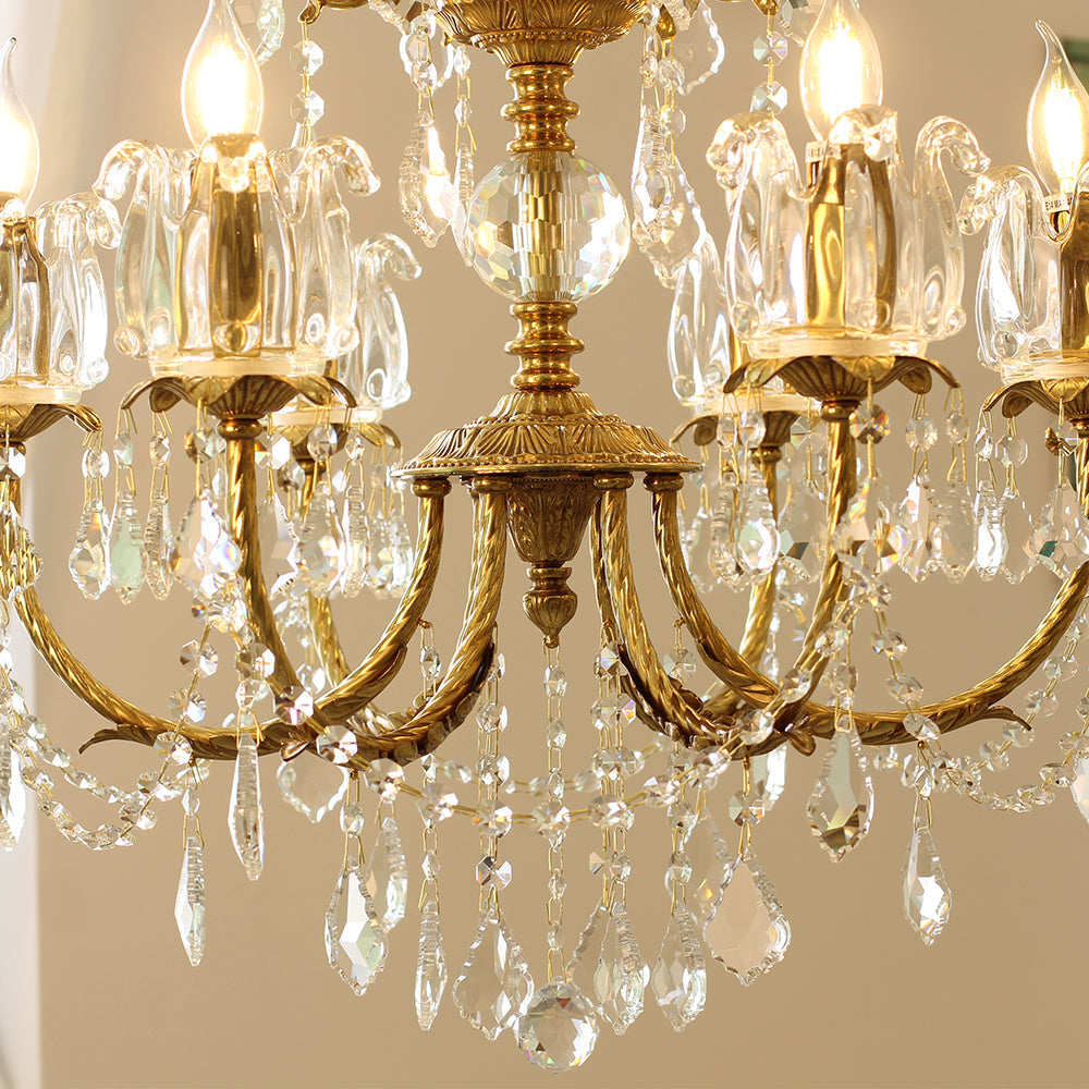 25X26 Inch 6 Lights Candle Style Traditional Chandelier Small Antique Brass and Crystal Chandelier-铜灯-Jecanoli