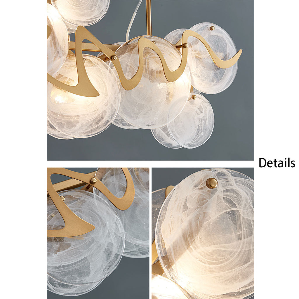 round, glass, gold, wavy, ajustable, living room, bedroom, dining room, LED, metal, white cloud, smoke grey