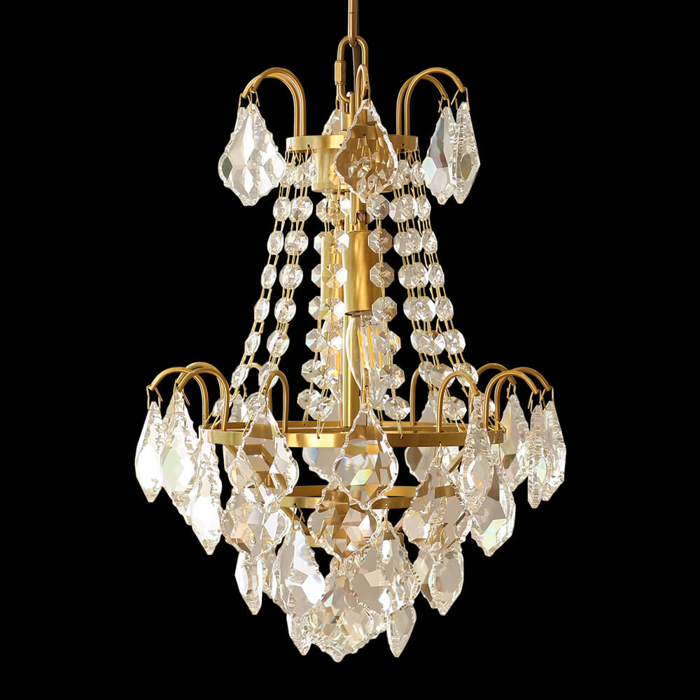 Stylish Small 12'' W x 18'' H Antique Brass & Crystal Chandelier – Ideal for Kitchen Island Small Kitchen Breakfast Nook-铜灯-Jecanoli
