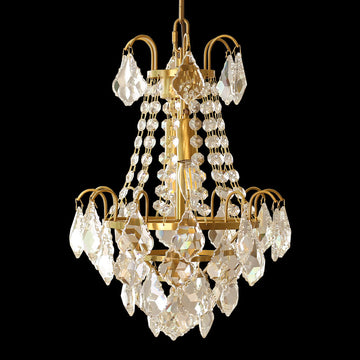 Stylish Small 12'' W x 18'' H Antique Brass & Crystal Chandelier – Ideal for Kitchen Island Small Kitchen Breakfast Nook-铜灯-Jecanoli