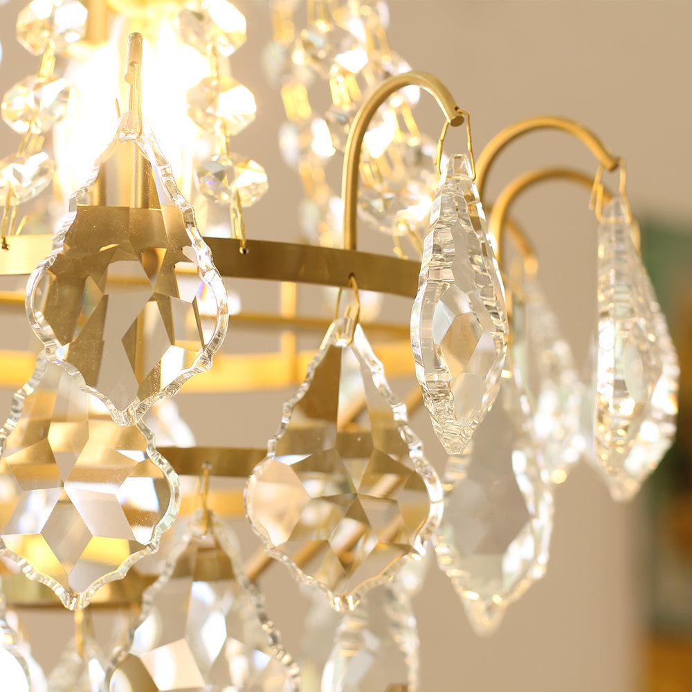 Stylish Small 12'' W x 18'' H Antique Brass & Crystal Chandelier – Ideal for Kitchen Island Small Kitchen Breakfast Nook-铜灯-Jecanoli