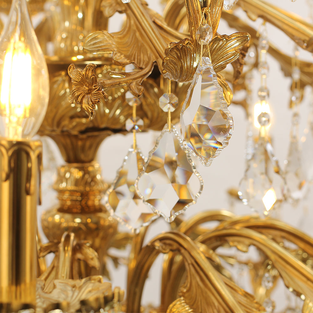 51X68 Inch 30 Lights Tiered Brass and Crystal Chandelier for Foyer-大吊灯-Jecanoli