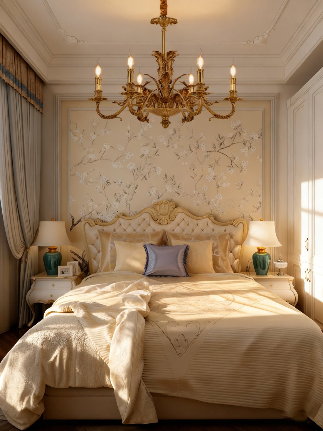 28X22 Inch 6 Lights European French Copper Chandelier Light for Bedroom/ Living Room-铜灯-Jecanoli