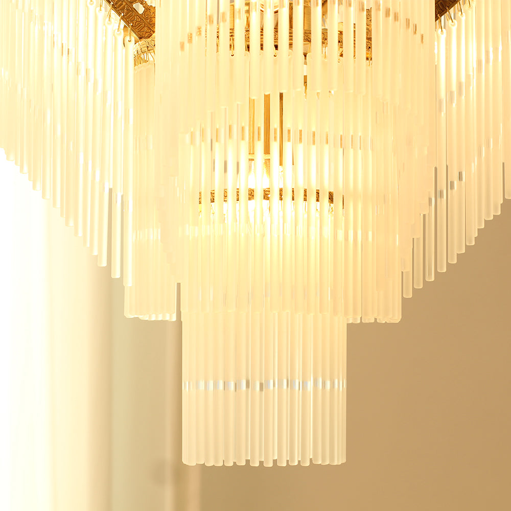 Sleek Small Modern Art Deco Brass & Glass Chandelier 19'' W x 27'' H – Perfect for Living Room Entryway Bedroom-铜灯-Jecanoli