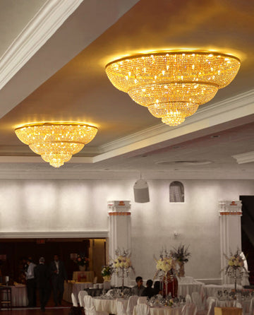 72'' Round Big Flush Mounted Gold Crystal Chandelier for Banquet Hall-大吊灯-Jecanoli
