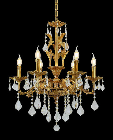 24X31 Inch 6 Lights Small Candle Style Brass and Crystal Chandelier Lighting for Bedroom-铜灯-Jecanoli