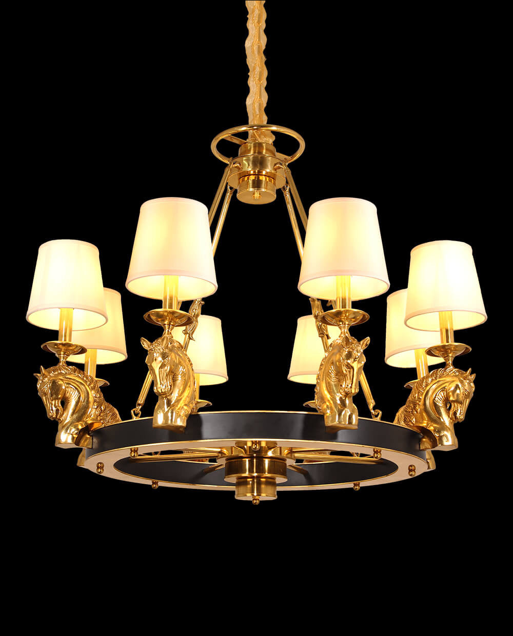 35X29 Inch 8 Lights Rococo Stype Cast Horse Head Antique Copper Chandelier Light-铜灯-Jecanoli