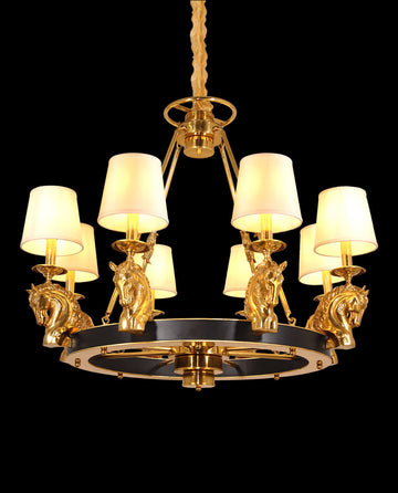 35X29 Inch 8 Lights Rococo Stype Cast Horse Head Antique Copper Chandelier Light-铜灯-Jecanoli