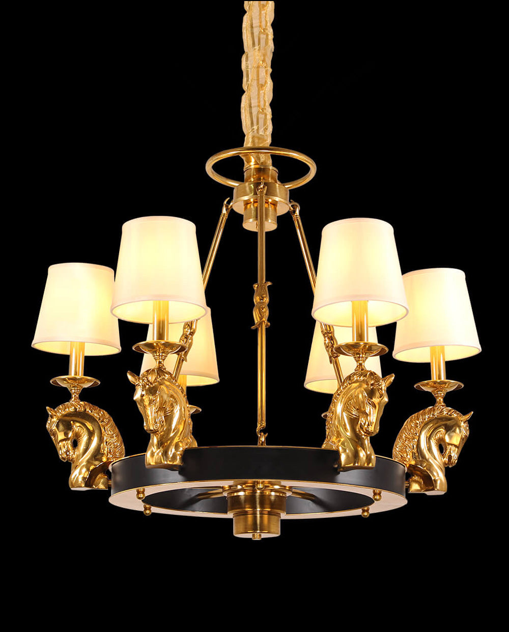 30X28 Inch 6 Lights Rococo Stype Cast Horse Head Antique Copper Chandelier Light-铜灯-Jecanoli