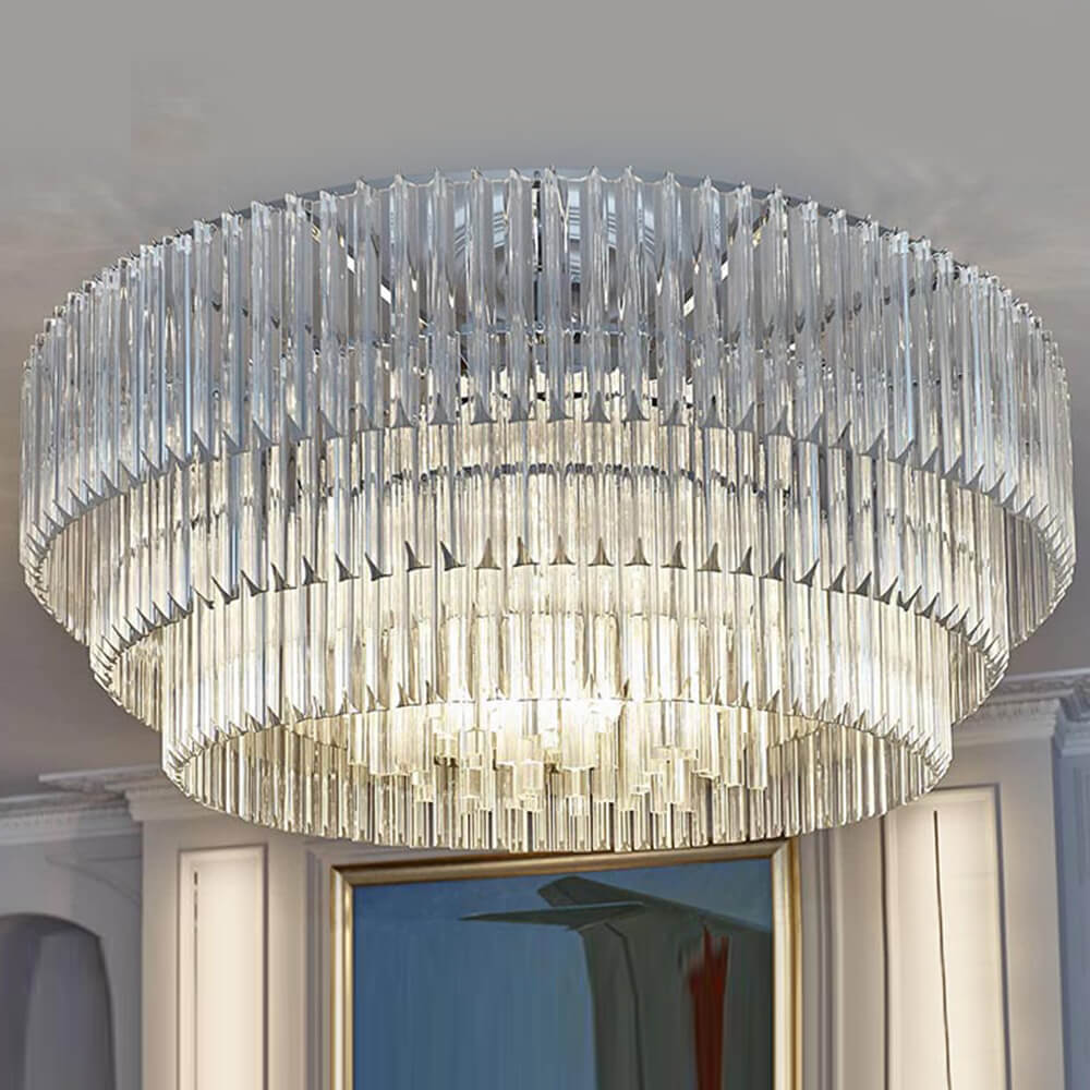 3 Tier Round Glass Chandelier 55"W 22"H-大吊灯-Jecanoli