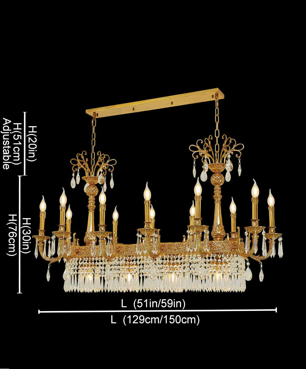 59 Inch Linear Chandelier French Empire Style Brass and Crystal Dining Chandelier-铜灯-Jecanoli