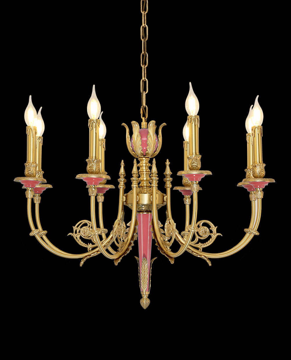 26X23 Inch 6 Lights Rococo Style Antique Copper Chandelier Small Pink Bedroom Chandelier-铜灯-Jecanoli