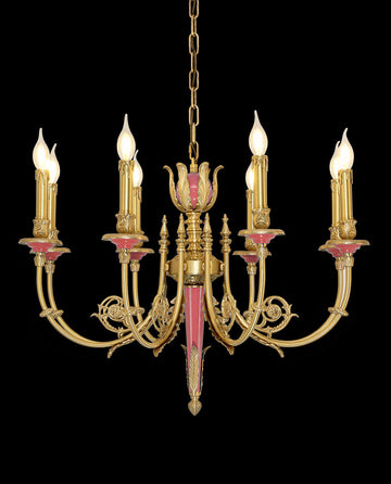 26X23 Inch 6 Lights Rococo Style Antique Copper Chandelier Small Pink Bedroom Chandelier-铜灯-Jecanoli