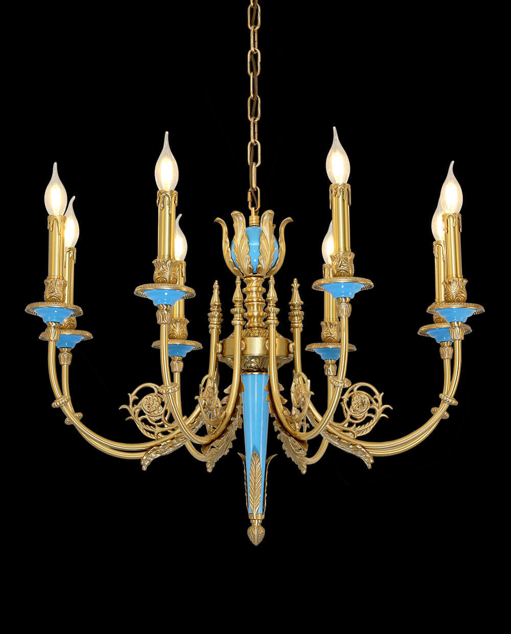 30X23 Inch 8 Lights Rococo Style Small Antique Copper Chandelier for Bedroom-铜灯-Jecanoli