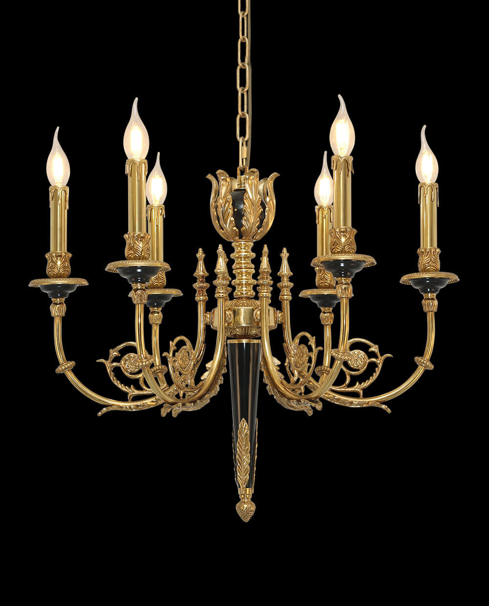 26X23 Inch 6 Lights Rococo Style Antique Copper Chandelier Small Black Bedroom Chandelier-铜灯-Jecanoli