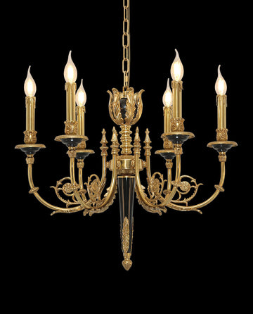 26X23 Inch 6 Lights Rococo Style Antique Copper Chandelier Small Black Bedroom Chandelier-铜灯-Jecanoli