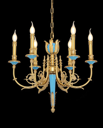 26X23 Inch 6 Lights Rococo Style Antique Copper Chandelier Small Blue Bedroom Chandelier-铜灯-Jecanoli