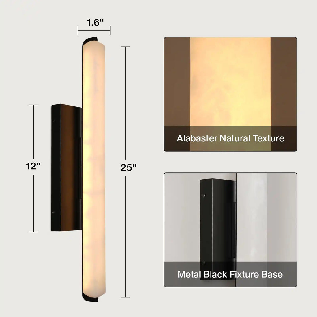 15" Brass Alabaster Wall Sconce – Modern Rectangular Marble Light