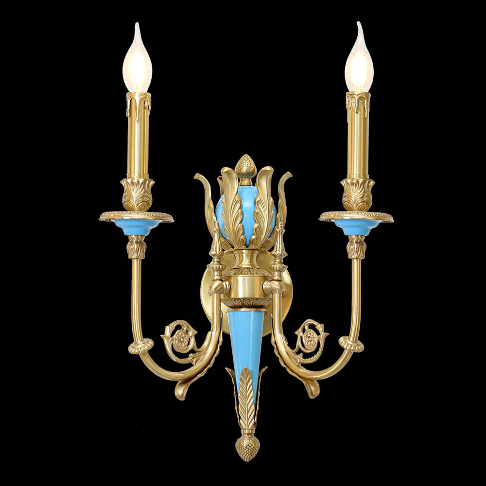 2 Lights Rococo Style Brass Wall Lamp Blue/ Pink Color-壁灯-Jecanoli