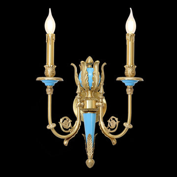 2 Lights Rococo Style Brass Wall Lamp Blue/ Pink Color-壁灯-Jecanoli