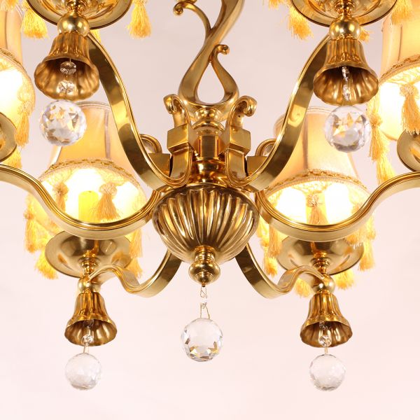 25X24 Inch 6 Light Elegant Antique Brass and Crystal Chandelier Light for Bedroom-铜灯-Jecanoli