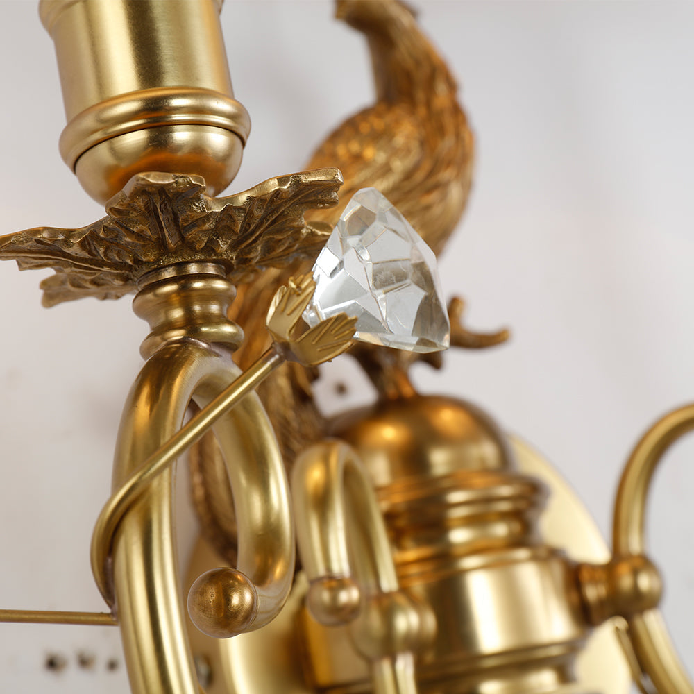 2 Lights French Retro Brass Wall Sconce Antique Bird Wall Lamp-壁灯-Jecanoli