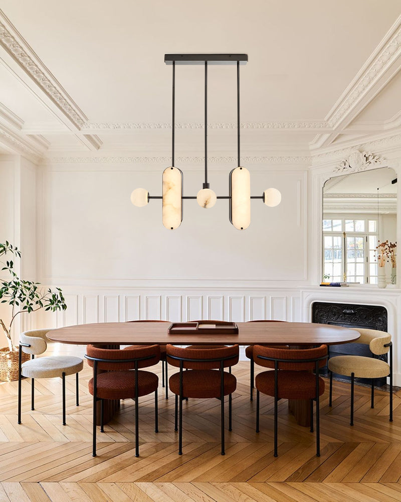 8-Light LED Linear Pendant Lighting in White Alabaster