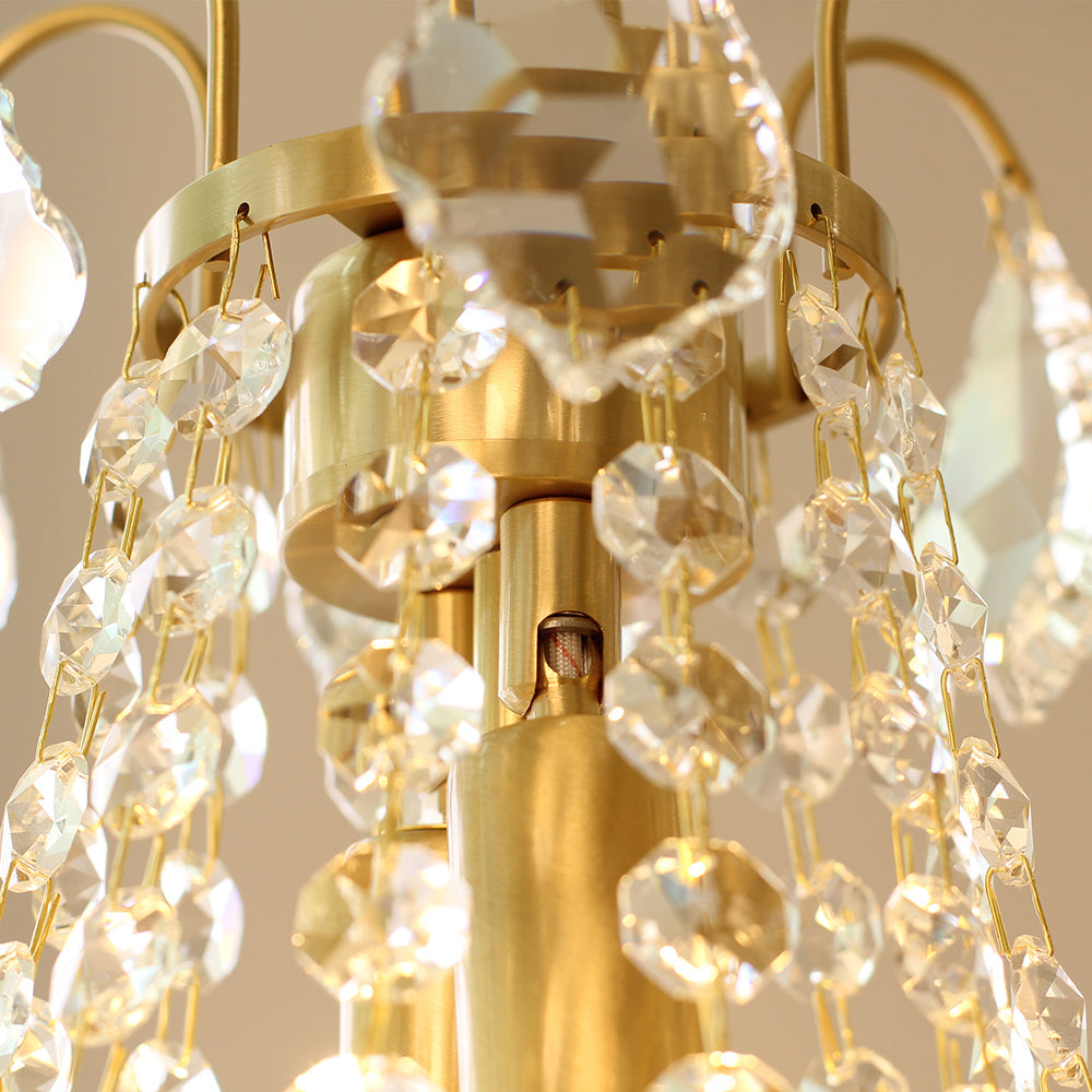 Stylish Small 12'' W x 18'' H Antique Brass & Crystal Chandelier – Ideal for Kitchen Island Small Kitchen Breakfast Nook-铜灯-Jecanoli