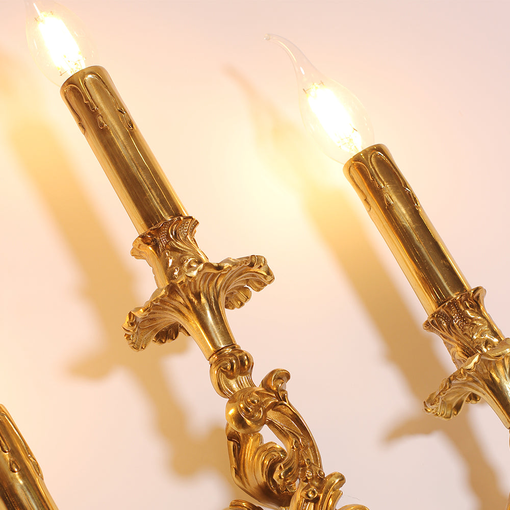 3 Lights French Retro Brass Wall Lamp Indoor Decorative Copper Wall Sconce-壁灯-Jecanoli