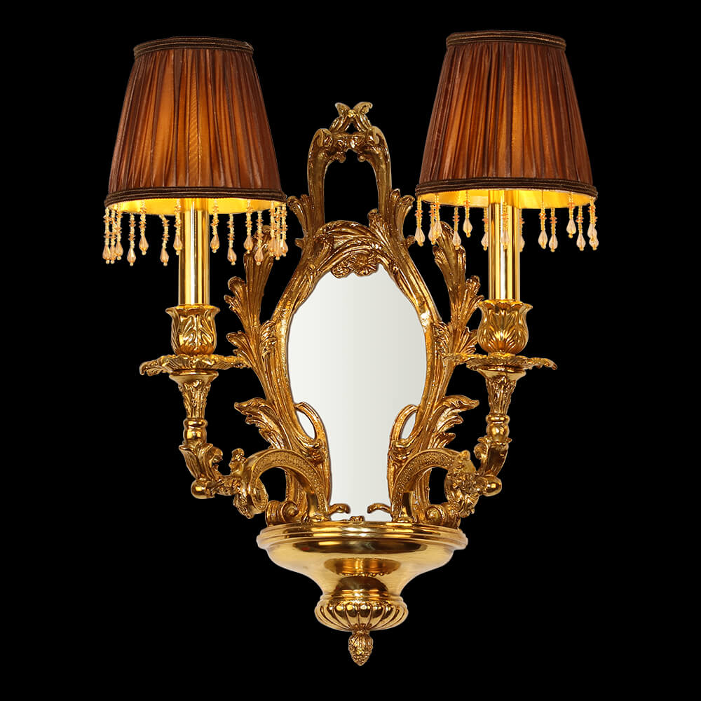 2 Lights French Retro Brass Wall Sconce Antique Mirror Wall Light-壁灯-Jecanoli