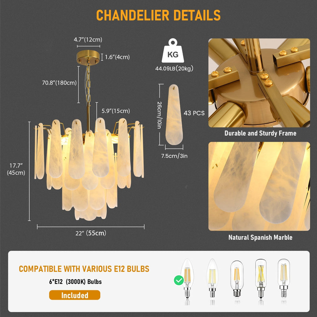 Alabaster Chandelier 22"