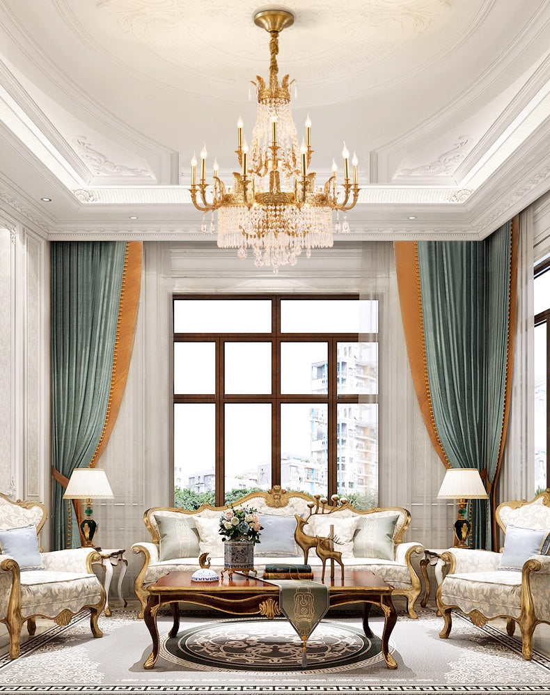 Stunning 39'' W x 43'' H Two Tier French Empire Chandelier – Antique Brass & Crystal for Formal Living Room Foyer Dining Room-铜灯-Jecanoli