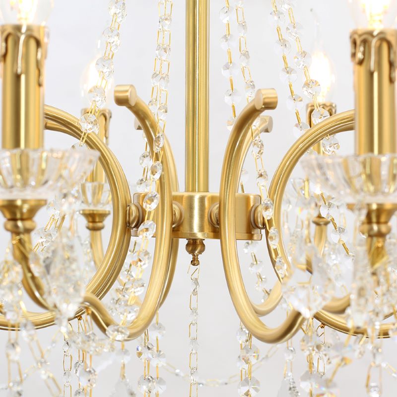 8 Lights Candle Style Brass Chandelier Gold Bedroom Crystal Chandelier-铜灯-Jecanoli