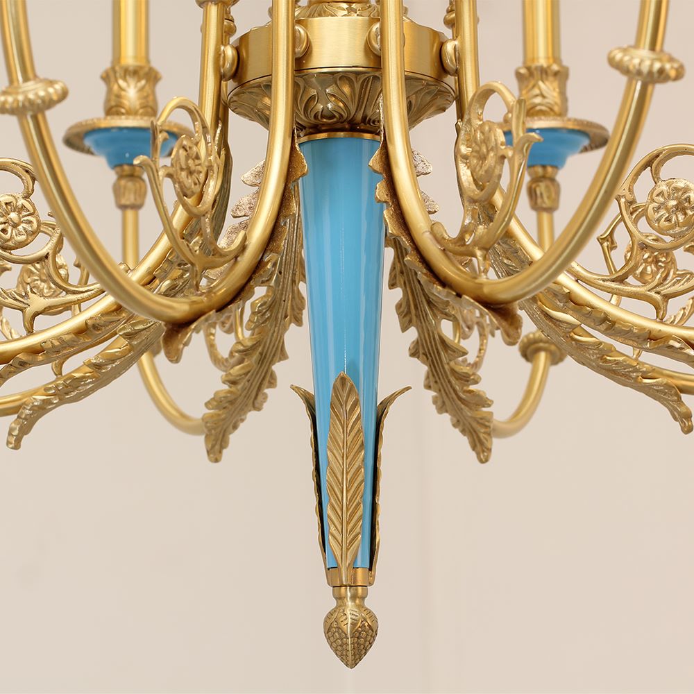 26X23 Inch 6 Lights Rococo Style Antique Copper Chandelier Small Blue Bedroom Chandelier-铜灯-Jecanoli