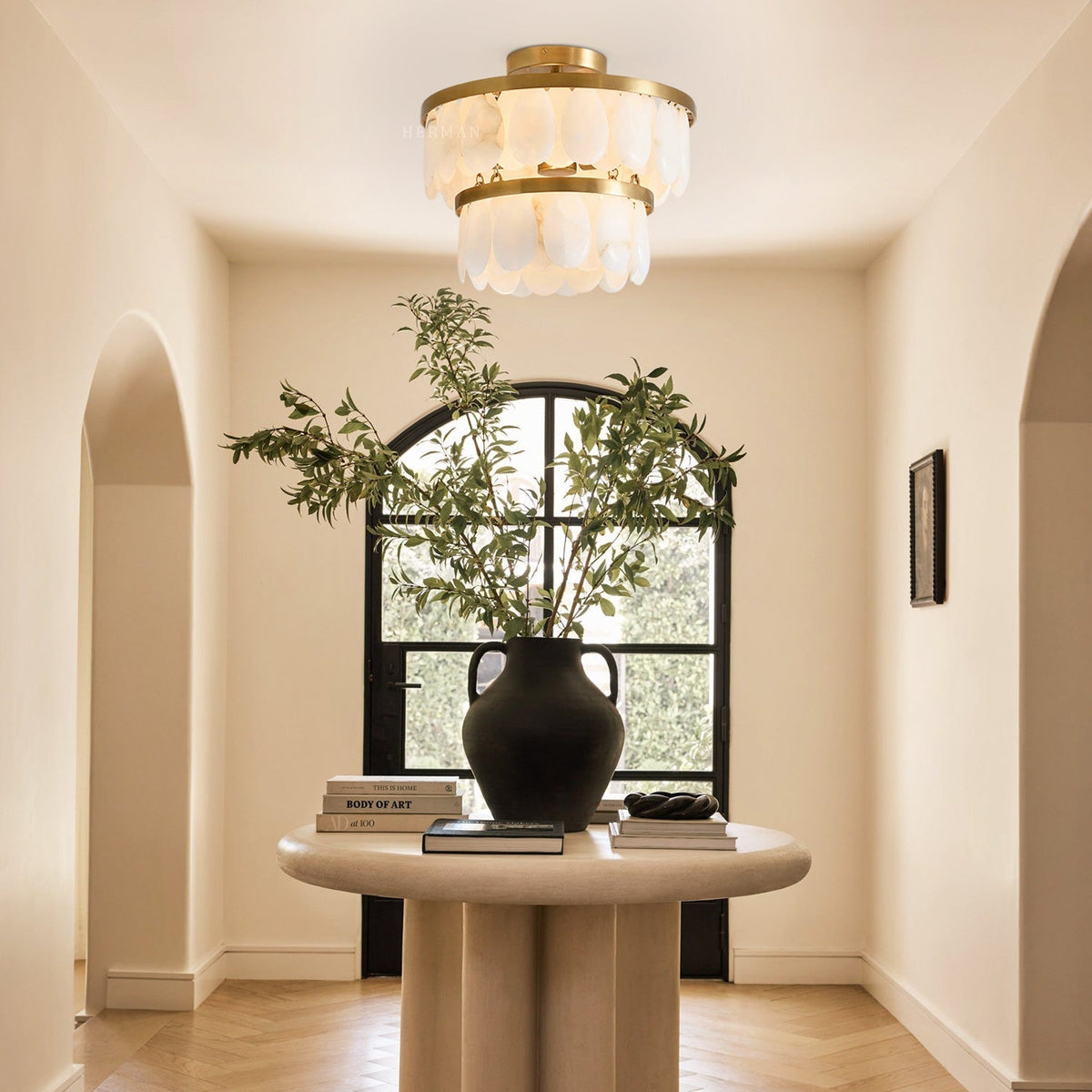 Solene Alabaster Round Flush Mount 14"-Chandelier-Jecanoli