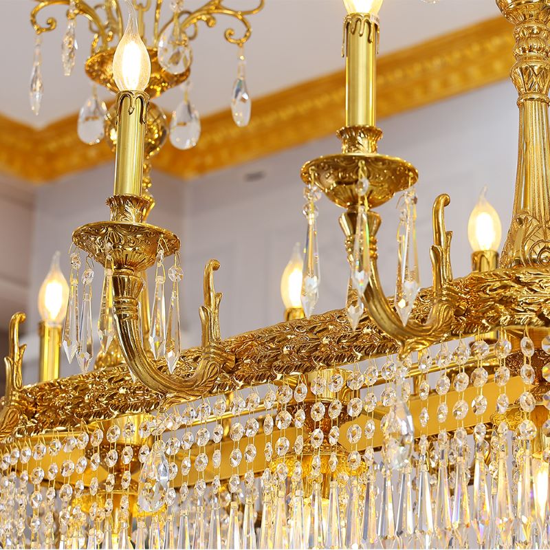 43 Inch Linear Chandelier French Empire Style Brass and Crystal Dining Chandelier-铜灯-Jecanoli