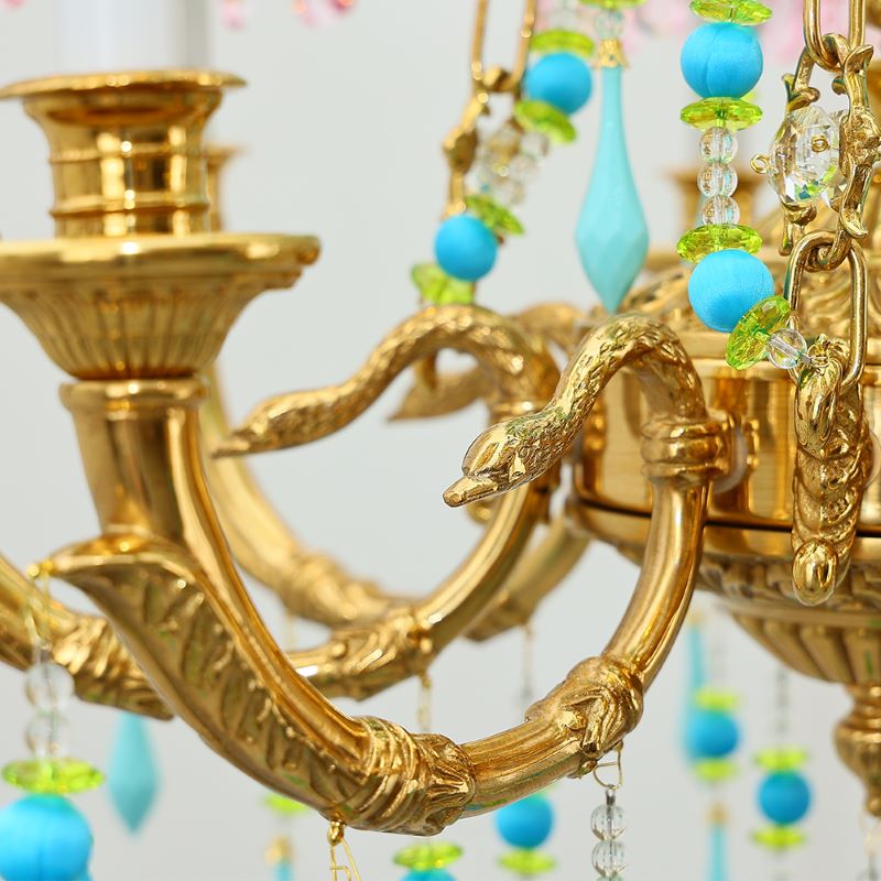8 Lights Small Copper Crystal Chandelier Luxury Colorful Wedding Chandelier Light-铜灯-Jecanoli