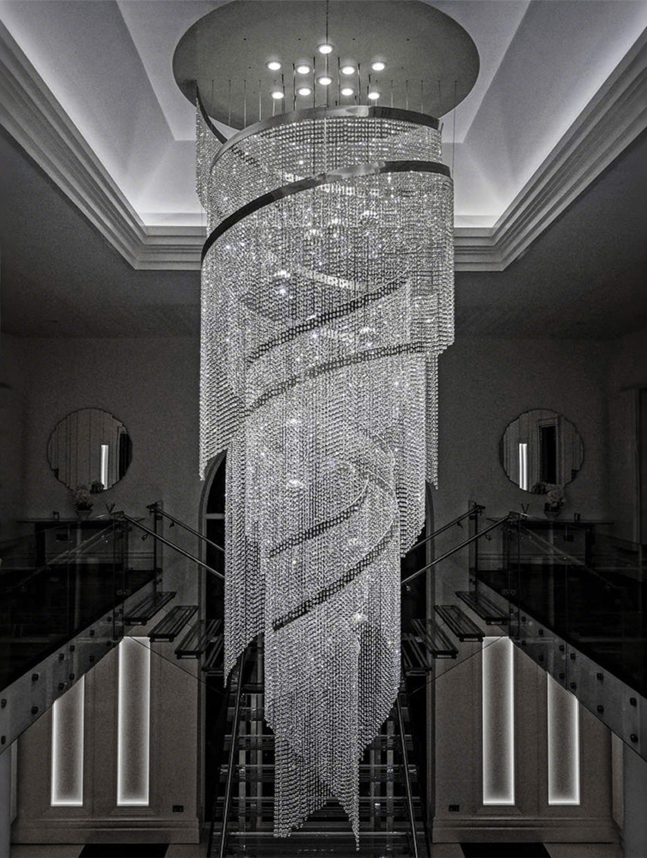 Contemporary Long Spiral Chandelier for Staircase 63"W 157"H-大吊灯-Jecanoli