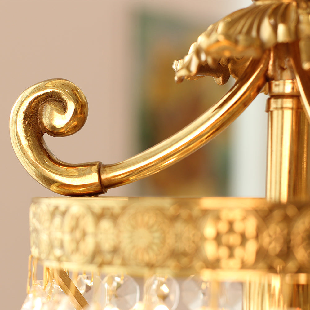 8 Inch Mini Chandelier Antique Brass and Crystal Chandelier for Kitchen-铜灯-Jecanoli