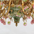 39X28 Inch 10 Lights Brass Chandelier and Green & Pink Porcelain Flower Chandelier-铜灯-Jecanoli