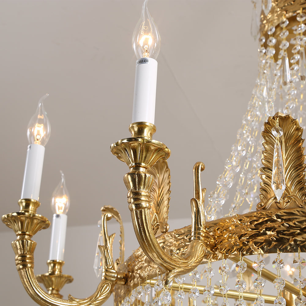 31'' W x 33'' H Small Antique Brass and Crystal Chandelier Lighting-铜灯-Jecanoli