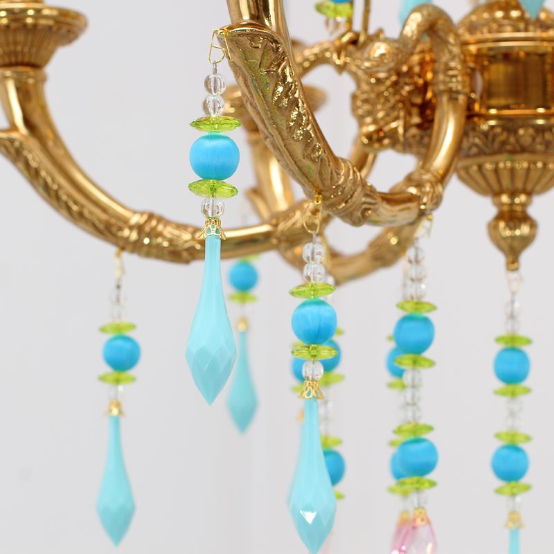 6 Lights Small Copper Crystal Chandelier Luxury Colorful Wedding Chandelier Light-铜灯-Jecanoli