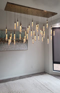 70'' Linear Chandelier Modern Glass Teardop Dining Room Chandelier in Brass-现代灯-Jecanoli