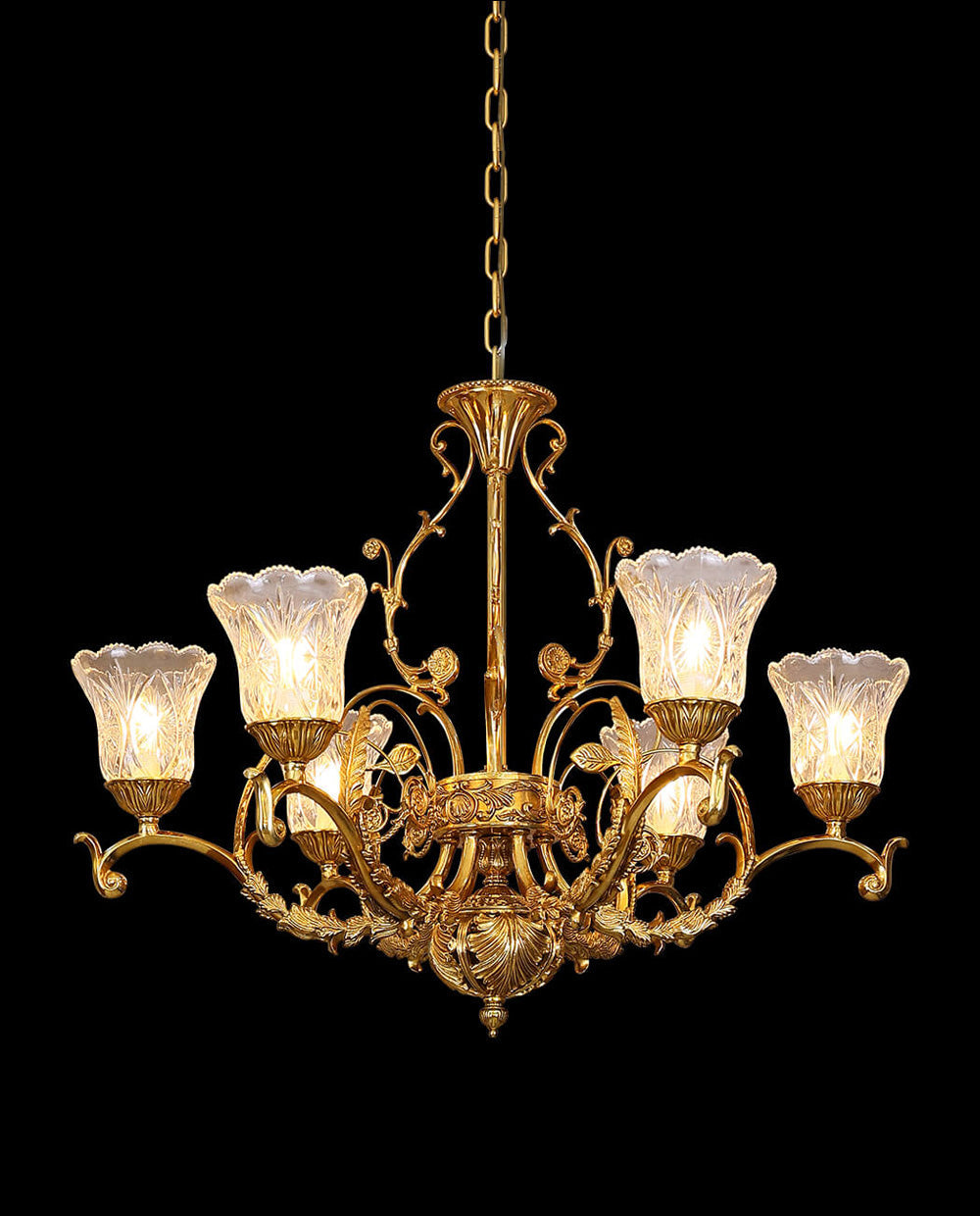 33X25 Inch 6 Lights Small Antique Copper Chandelier Light with Glass Shades-铜灯-Jecanoli