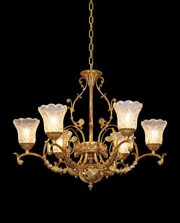 33X25 Inch 6 Lights Small Antique Copper Chandelier Light with Glass Shades-铜灯-Jecanoli