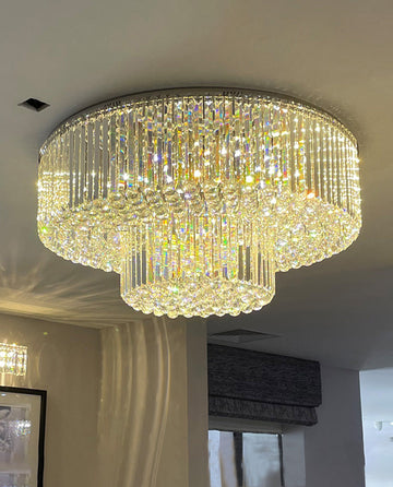 Two Layers One Meter Round Crystal Ceiling Light 39"W 20"H-大吊灯-Jecanoli